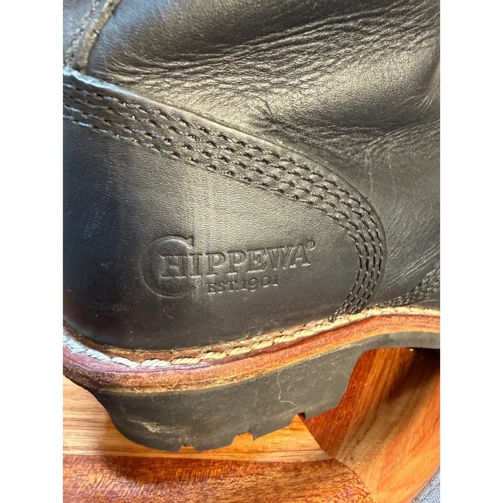Chippewa Mens 73015 Black Leather Logger Work Boots Vibram Sole 8.5 M